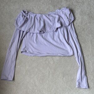 Free People Lavender Off-Shoulder Ruffle Cotton Crop Top